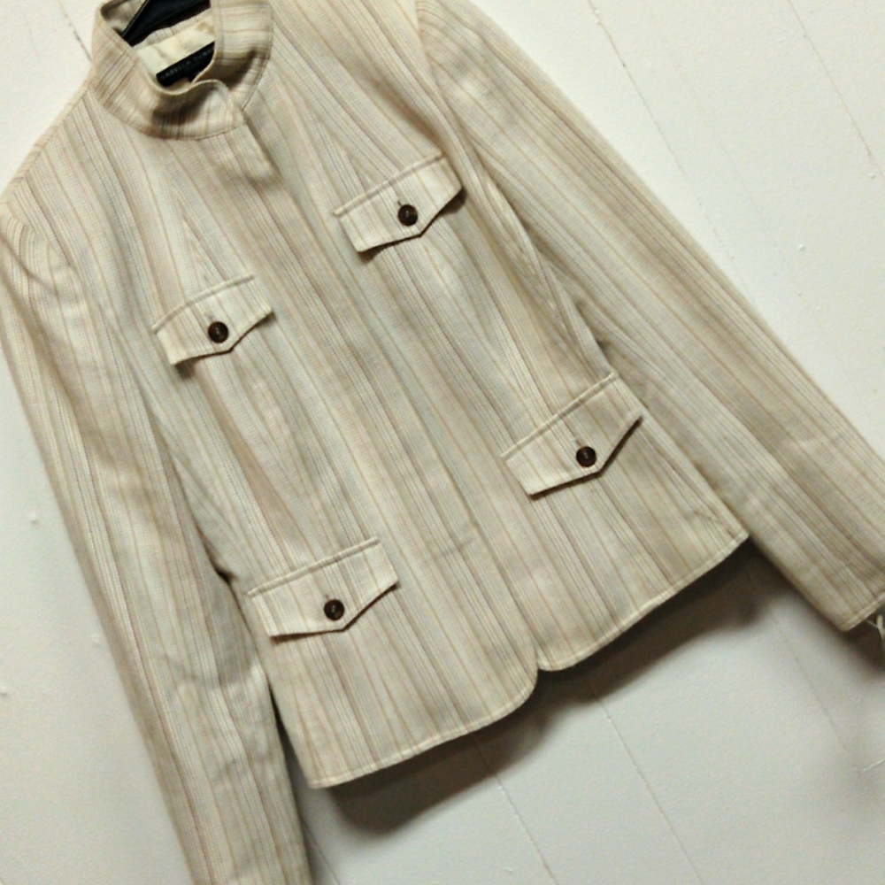 Isabella DeMarco Petite Size 2P Neutral Tones Striped Lightweight Fitted Jacket